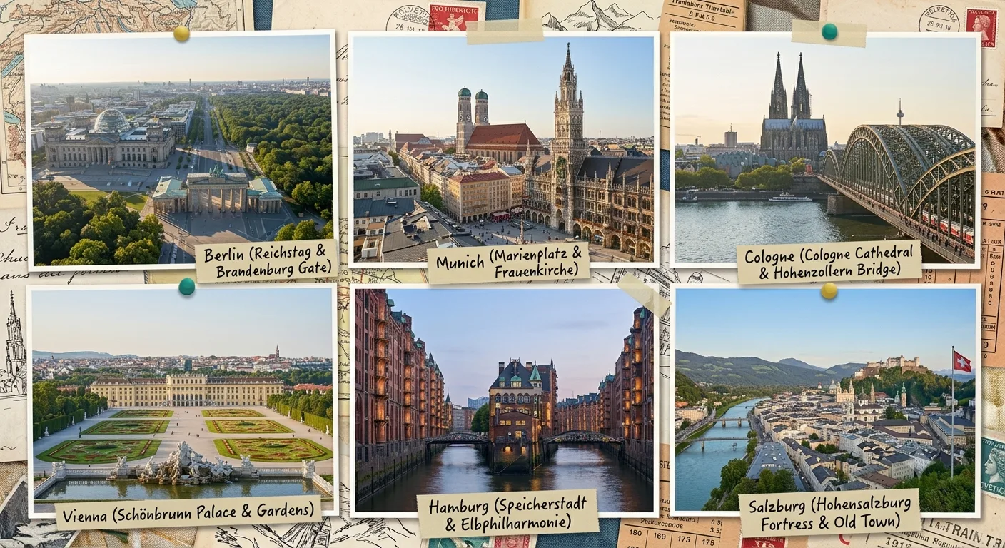 Stadtansichten aus Berlin, München, Köln, Wien, Hamburg und Salzburg