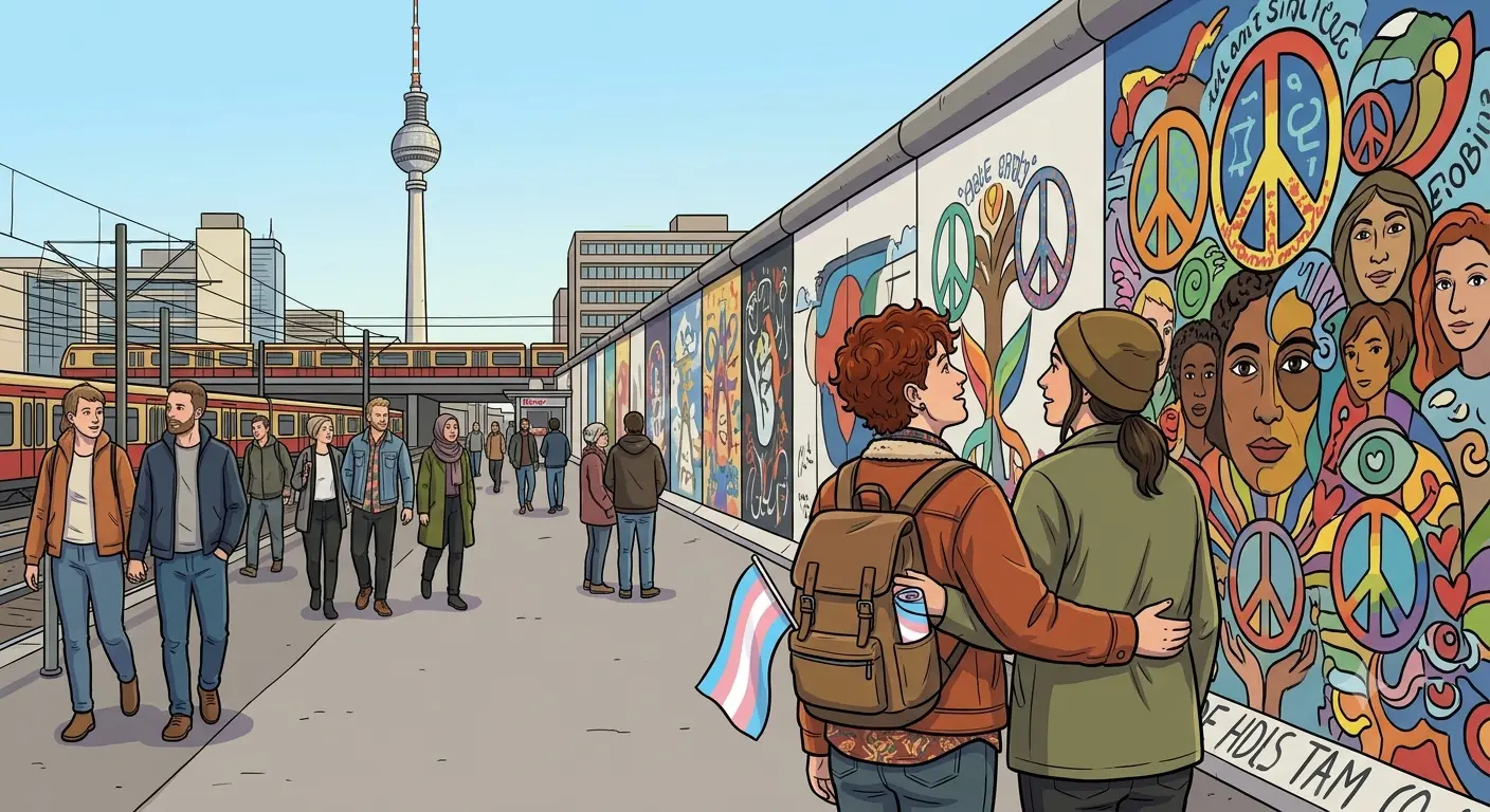Queere Freund*innen an der East Side Gallery